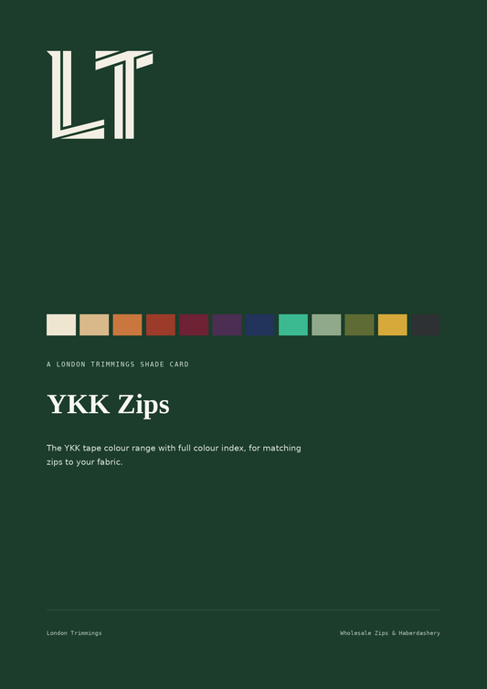 YKK zips shade card