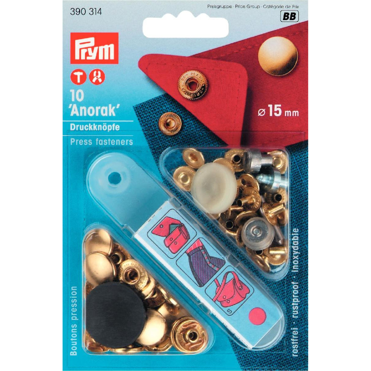 Prym Anorak Press Fasteners 15mm Gold
