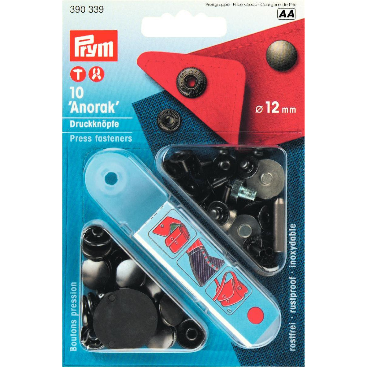 Prym Anorak Press Fasteners 12mm Black