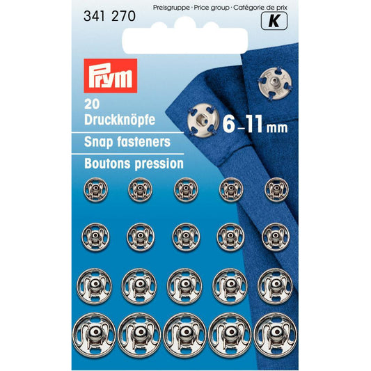 Prym Mix Sized Snaps Silver